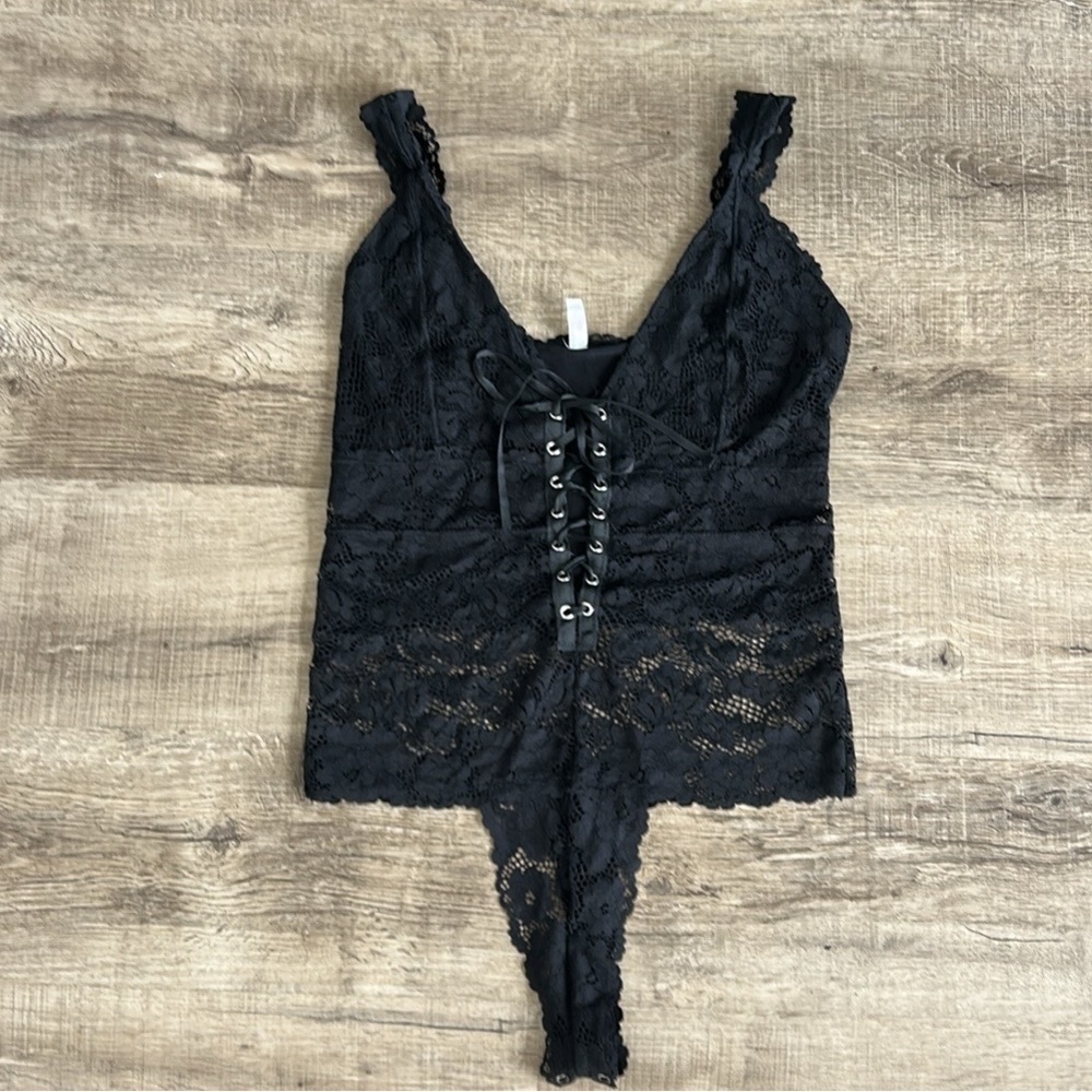 Free People Gazy Eyes Lace-Up Bodysuit Black L - Picture 8 of 11